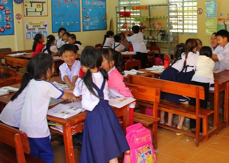 Ngành giáo dục đã thực hiện tốt các mô hình trường học mới để nâng cao chất lượng GD-ĐT. Trong ảnh: Một lớp học theo mô hình VNEN.