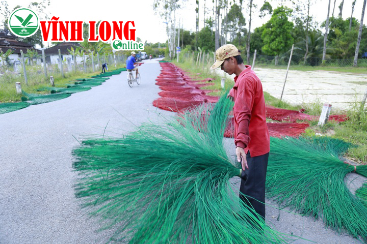 Con đường liên ấp của xã Định Yên vào những ngày cuối năm rực rỡ hơn bởi màu sắc những bó lác được nhuộm đủ màu.