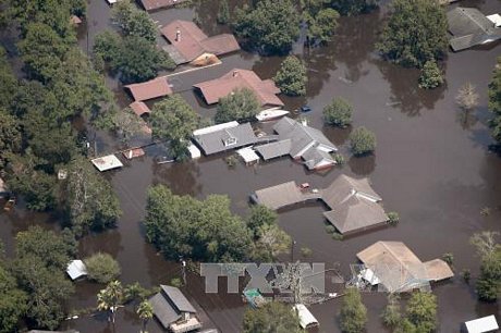 Cảnh ngập lụt do mưa lớn sau bão Harvey ở Orange, bang Texas ngày 31/8. Ảnh: AFP/TTXVN