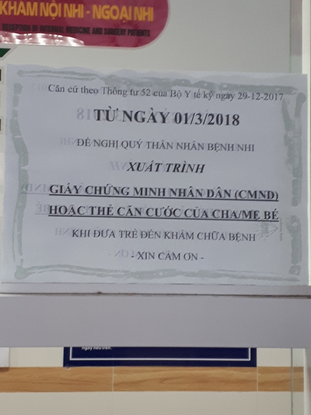 Thông báo được niêm yết tại Bệnh viện Nhi đồng TP Cần Thơ ngày 1/3/2018.
