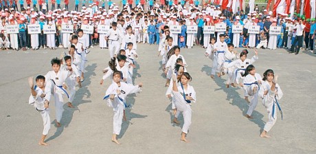 Màn biểu diễn của CLB Taekwondo huyện.