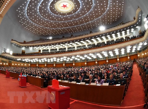  Toàn cảnh phiên họp toàn thể thứ 3, Kỳ họp thứ nhất Quốc hội Trung Quốc khóa XIII tại Bắc Kinh. (Nguồn: THX/ TTXVN)