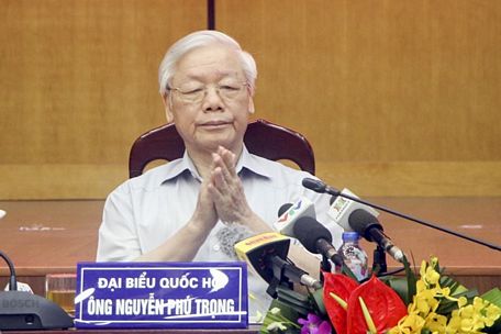 Tổng Bí thư Nguyễn Phú Trọng tại buổi tiếp xúc cử tri. Ảnh T.Q