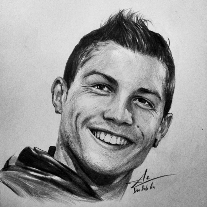Một góc khác của Ronaldo. Khi nhận được lời khen hay góp ý, An xem đó là động lực để vẽ thêm nhiều bức tranh về đề tài World Cup