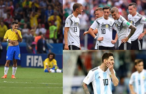 3 đội tuyển Brazil, Đức, Argentina lần lượt gây thất vọng và bị loại ở World Cup 2018.