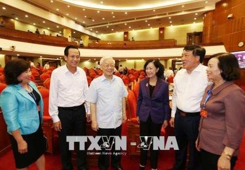 Tổng Bí thư Nguyễn Phú Trọng với các đại biểu dự hội nghị. Ảnh: Trí Dũng/TTXVN