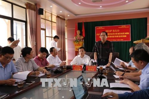 Chiều 17/7/2018, UBND tỉnh Hà Giang phối hợp với Bộ Giáo dục và Đào tạo tổ chức họp báo công bố kết quả điều tra nghi vấn gian lận chấm thi THPT quốc gia tại địa phương này. Ảnh: Minh Tâm/TTXVN