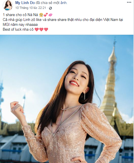 Hoa hậu Đỗ Mỹ Linh kêu gọi ủng hộ Bùi Phương Nga tại cuộc thi