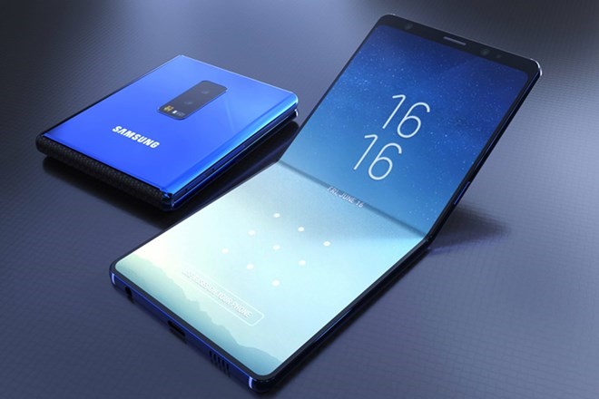 Một mẫu ý tưởng về điện thoại có thể gập lại của Samsung. (Nguồn: TechSpot)