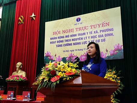 Bộ trưởng Bộ Y tế phát biểu tại hội nghị trực tuyến. (Ảnh: PV/Vietnam+)