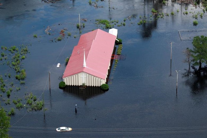 Một nhà thờ ngập trong nước lũ do bão Florêc ở Bắc Carolina, nước Mỹ vào ngày 17/9.