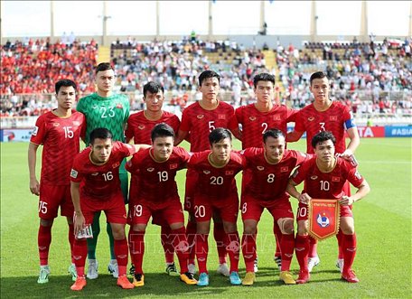 Đội tuyển Việt Nam trước trận đấu bảng D giải AFC Asian Cup 2019 ở Abu Dhabi (UAE) ngày 12/1/2019. Ảnh: THX/TTXVN