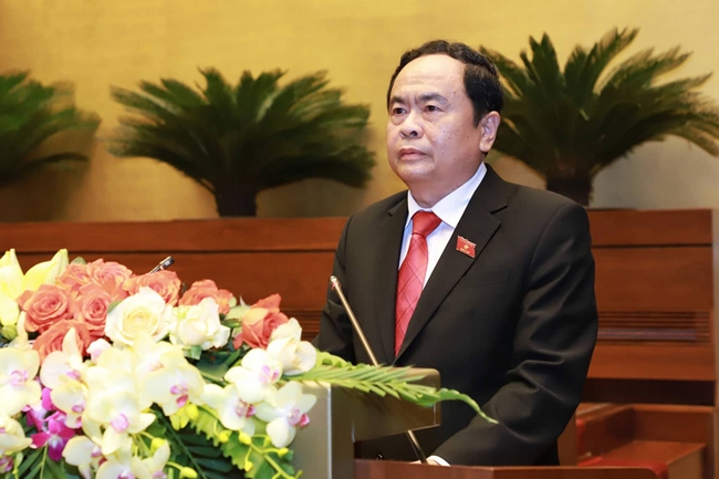 Ông Trần Thanh Mẫn - Chủ tịch Ủy ban Trung ương Mặt trận Tổ quốc Việt Nam trình bày Báo cáo tổng hợp ý kiến, kiến nghị của cử tri và nhân dân.