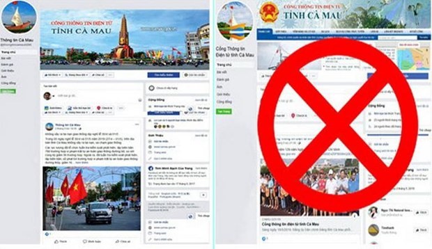 Trang fanpage (phải), mạo danh Cổng thông tin điện tử tỉnh Cà Mau (trái). (Nguồn: cand.com.vn)