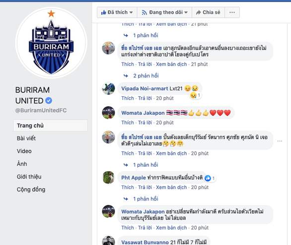 Một số CĐV Thái Lan khiến người hâm mộ Xuân Trường tò mò vì gửi lời chia tay và cảm ơn - Ảnh chụp màn hình