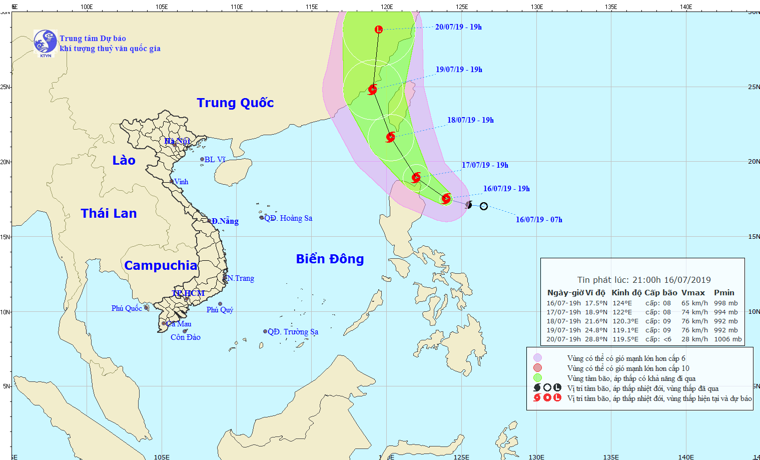 Cập nhật bản đồ đường đi của bão Danas. Ảnh: KTVN