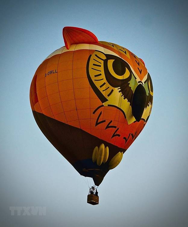 Khinh khí cầu hình chim cú mèo bay trong Lễ hội khinh khí cầu quốc tế ở Albuquerque, bang New Mexico, Mỹ. (Ảnh: THX/TTXVN)
