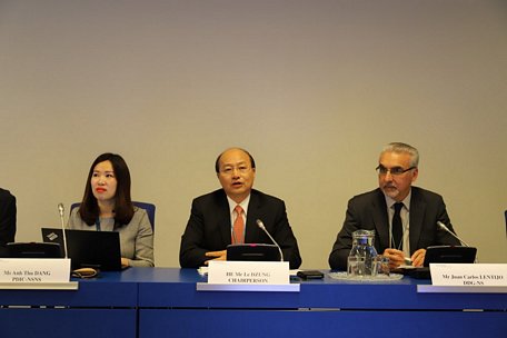 Đại sứ Lê Dũng, Đại diện thường trực Việt Nam tại Cơ quan Năng lượng Nguyên tử Quốc tế (IAEA) phát biểu khai mạc. (Nguồn: Đại sứ quán Việt Nam tại Áo)