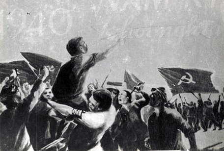 Nhân dân Nam Bộ vùng lên đấu tranh trong cuộc khởi nghĩa Nam Kỳ. Tranh vẽ tư liệu Bảo tàng Lịch sử quốc gia