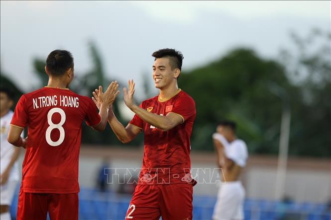 Tiền đạo Tiến Linh (22) thi đấu ấn tượng trong trận gặp U22 Lào. Ảnh: Hoàng Linh/TTXVN