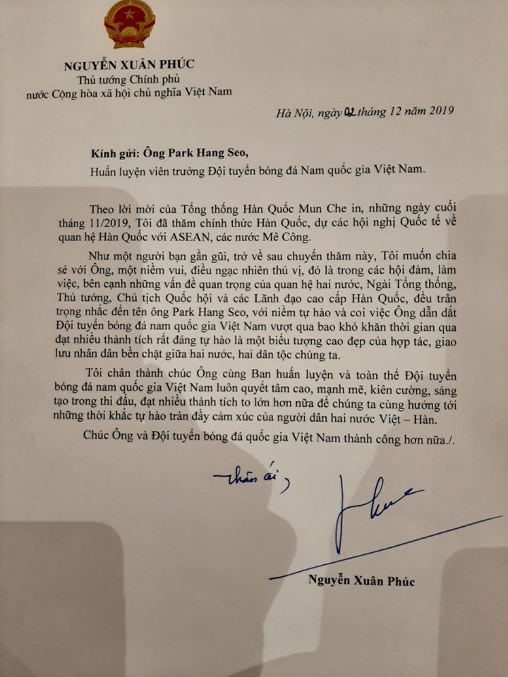 Bức thư của Thủ tướng Nguyễn Xuân Phúc