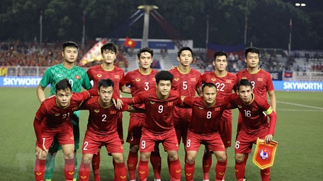 Đội hình xuất phát của U22 Việt Nam trong trận bán kết trước Campuchia. (Ảnh: Hoàng Linh/TTXVN)
