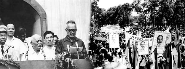  Luật sư Nguyễn Hữu Thọ, Chủ tịch Mặt trận Dân tộc Giải phóng miền Nam Việt Nam đọc diễn văn mừng chiến thắng, thống nhất đất nước trước hàng vạn đồng bào Sài Gòn, ngày 15 tháng 5 năm 1975. (Ảnh: Tư liệu TTXVN)