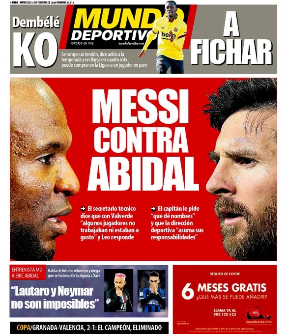 Báo chí châu Âu được dịp khoét sâu vào mâu thuẫn giữa Messi và Abidal. Ảnh: Eurosport.