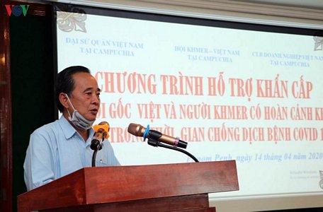Ông Châu Văn Chi, Chủ tịch Hội Khmer - Việt Nam tại Campuchia phát biểu.