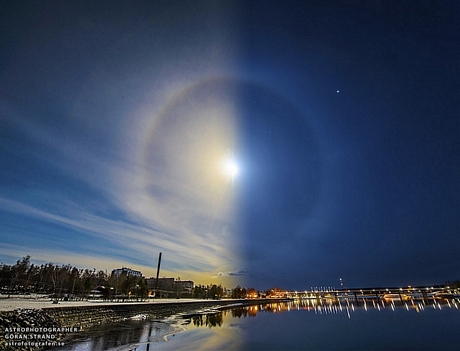 Vào ngày 1/4/2015, cả hào quang mặt trời và mặt trăng cùng xuất hiện ở Östersund, Thụy Điển - ảnh: Göran Strand