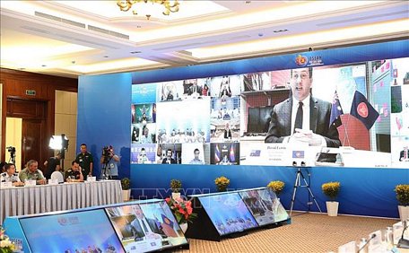 Quang cảnh Hội nghị trực tuyến Chính sách an ninh Diễn đàn khu vực ASEAN (ASPC). Ảnh: Dương Giang/TTXVN