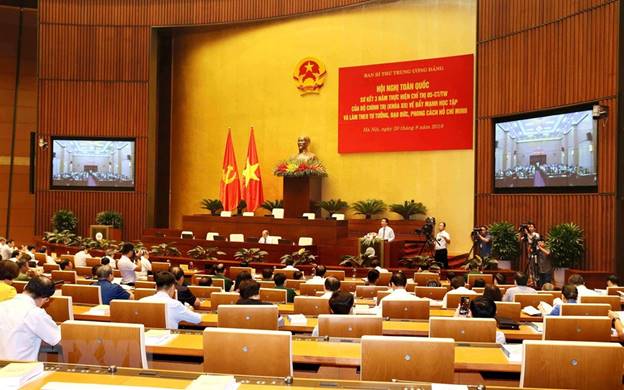  Hội nghị Sơ kết 3 năm thực hiện Chỉ thị 05-CT/TW của Bộ Chính trị về Đẩy mạnh học tập và làm theo tư tưởng, đạo đức, phong cách Hồ Chí Minh, ngày 20/8/2019, tại Hà Nội. (Ảnh: Phương Hoa/TTXVN)
