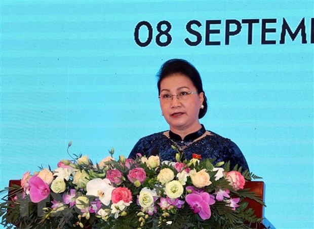 Chủ tịch Quốc hội Nguyễn Thị Kim Ngân, Chủ tịch AIPA- 41, phát biểu khai mạc. (Ảnh: Trọng Đức/TTXVN)