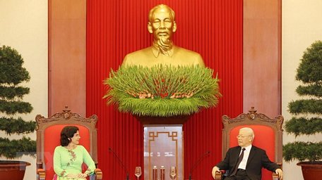  Tổng Bí thư, Chủ tịch nước Nguyễn Phú Trọng tiếp Đại sứ Cộng hòa Cuba chào từ biệt. (Ảnh: Trí Dũng/TTXVN)