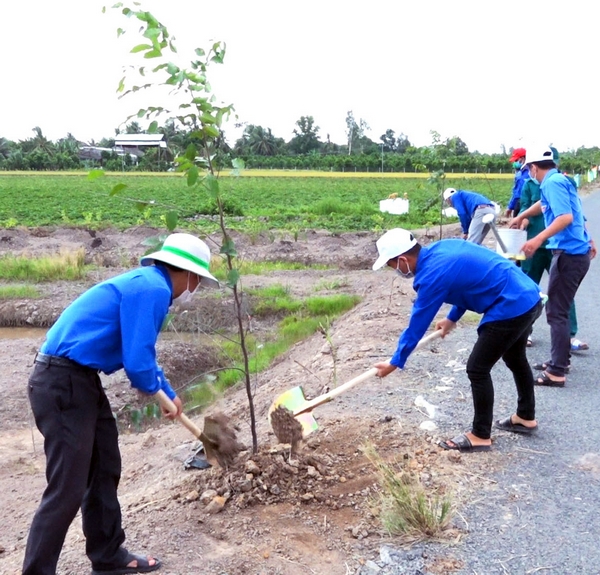 Đoàn viên thanh niên địa phương tham gia trồng cây.