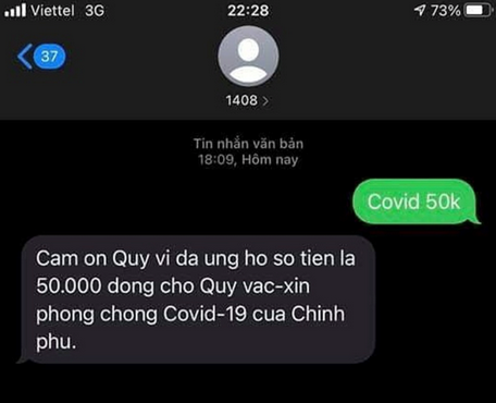 Bạn Nguyễn Việt Hoàng cũng gửi tin nhắn ủng hộ Quỹ vắc-xin phòng chống dịch Covid-19.