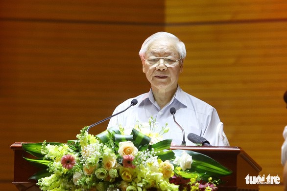 Tổng bí thư Nguyễn Phú Trọng phát biểu tại hội nghị - Ảnh: DANH TRỌNG