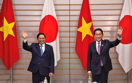 Thủ tướng Phạm Minh Chính  và Thủ tướng Nhật Bản Kishida Fumio tại Hội đàm. Ảnh: VGP/Nhật Bắc