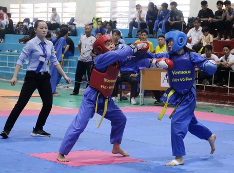 Vovinam- môn thể thao được tổ chức dạy thí điểm trong chương trình giáo dục thể chất thu hút sự theo dõi của nhiều CĐV tại Hội khỏe Phù Đổng tỉnh lần XIII/2024.