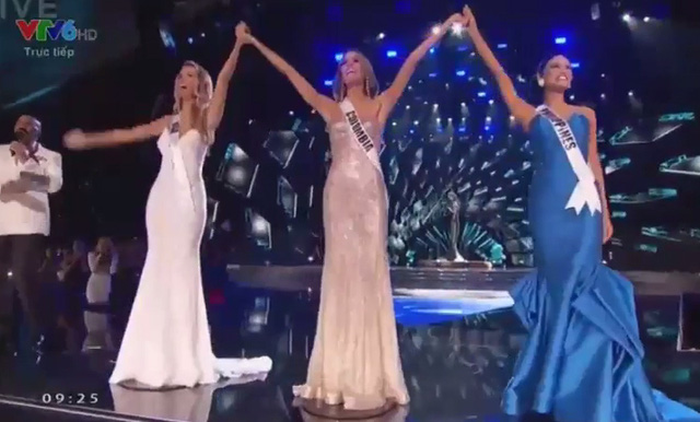 Top 3 người đẹp nhất cuộc thi hoa hậu hoàn vũ năm nay đã được hé lộ đó là hoa hậu Mỹ Olivia Jordan, HH Colombia Ariadna Gutiérrez và HH Philippines Pia Wurtzbach