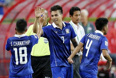 Niềm vui của cầu thủ Thái Lan sau khi lọt vào vòng quyết định tranh vé dự VCK World Cup 2018