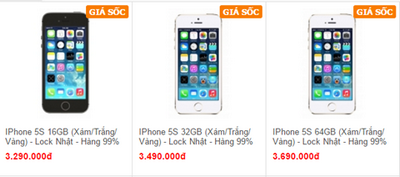 Giá bán iPhone 5S bản khóa mạng Nhật của 1 đơn vị. Ảnh chụp màn hình.  
