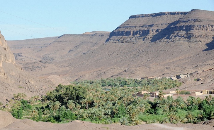 Ốc đảo Finte tại khu vực Ouarzazate của Maroc, một trong những khung cảnh đẹp nhất của miền Nam Maroc, nhưng đang bị đe dọa bởi việc khai thác nguồn nước. (Nguồn: AFP)