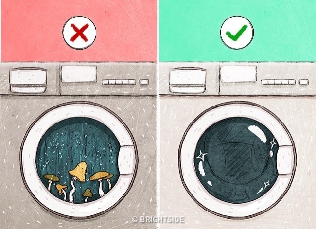 Cách vệ sinh máy giặt: Bạn nên thường xuyên lau chùi miếng đệm cao su trong máy, rửa sạch bụi bẩn ở hộp đựng bột giặt và lau khô để ngăn ngừa nấm mốc. Nếu máy giặt không có chương trình tự làm sạch, bạn nên vệ sinh thủ công khoảng một tháng/lần. Cách làm: Cho vào máy giặt một ít nước chanh, giấm hoặc chất tẩy rửa, sau đó chạy hết chu trình giặt ở chế độ nước nóng nhất kèm thêm một lần rửa để loại bỏ mùi hôi, vết bẩn trong máy. 