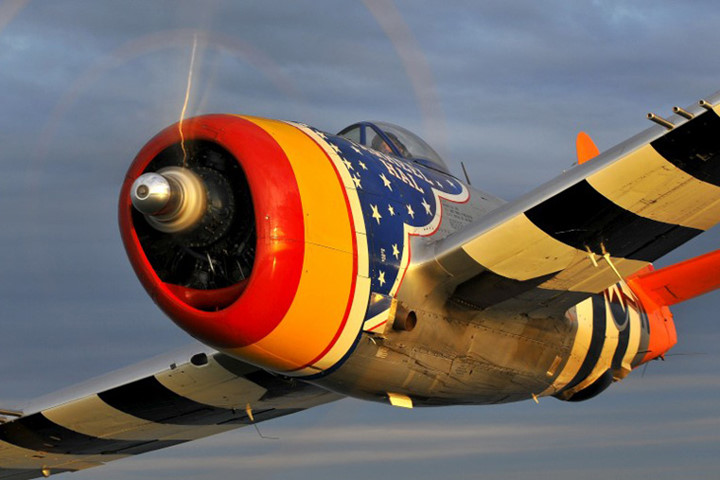 Máy bay tiêm kích đa nhiệm P-47 Thunderbolt được trang bị rocket, bom và 8 súng máy.