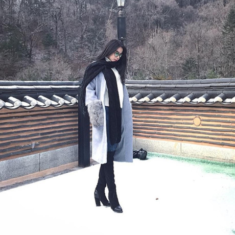 Với mẫu áo khoác dáng dài có túi lông độc đáo, Diệp Lâm Anh kết hợp với boots cao cổ và khăn choàng bản lớn, tỏa sáng trong tiết trời lạnh giá ở Hàn Quốc.