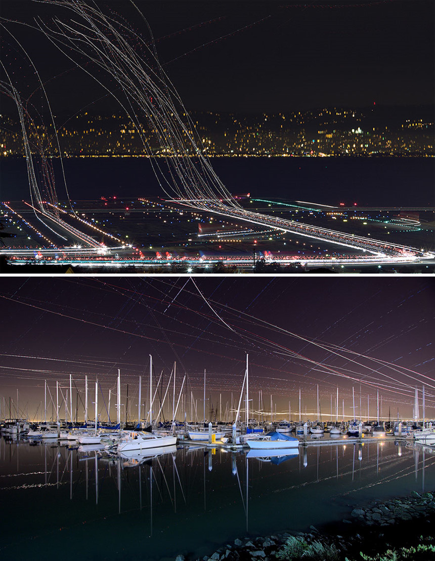 Những chuyến bay nối tiếp nhau tạo nên cảnh tượng nhộn nhịp trên không tại San Francisco. Người ta chỉ có thể thấy được cảnh tượng này khi chụp phơi sáng.