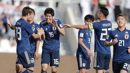 Niềm vui của cầu thủ Nhật Bản sau bàn thắng của Takehiro Tomiyasu. (Nguồn: AFC)