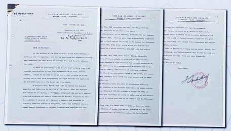  Thư của Chủ tịch Hồ Chí Minh gửi cho Tổng thống Hoa Kỳ Harry Truman ngày 18/1/1946. Tài liệu: Lưu trữ Quốc gia Hoa Kỳ.