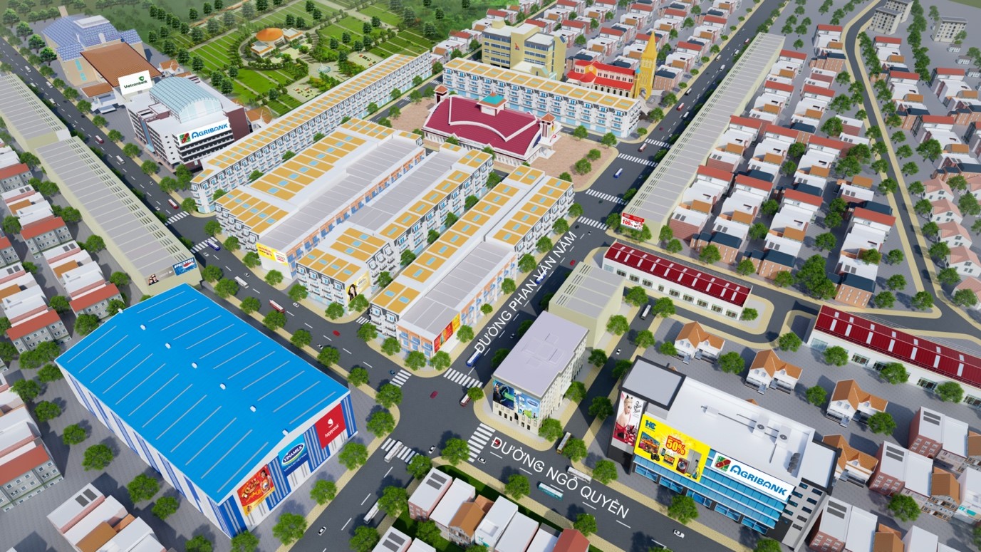Phối cảnh tổng thể dự án Nhà phố thương mại mặt tiền chợ Bình Minh